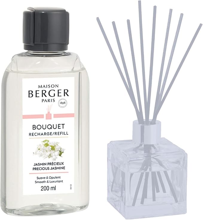MAISON BERGER Reed Diffuser Refill, 200 ml, Precious Jasmine | Fragrance Refill for Reed and Ceramic Diffusers, Passive Diffusion, ~6 Weeks, No Flame or Electricity, Made in France