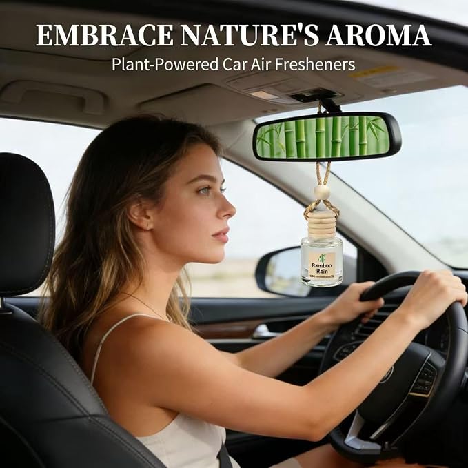 Essential Oil Car Air Freshener 2-Pack, Hanging Auto Diffuser for Rearview Mirror, Clean & Fresh Aesthetic Interior Decor Accessories (Bamboo Rain & White Tea) Inspired by Westin Hotel