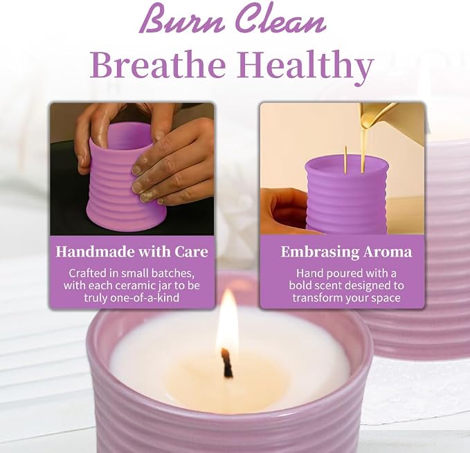 Generic Natural Soy Wax Scented Candle, Purple Ceramic Container Lavender Fragrance, Handmade Luxury Home Decor with Cotton Wick,Purple Ceramic Container, Reusable Jar