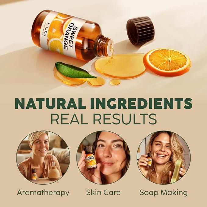 100% Pure Sweet Orange Oil - 0.34 Fl Oz Sweet Orange Essential Oil for Hair, Skin, Diffuser, Aromatherapy & DIY Soap Making Scent
