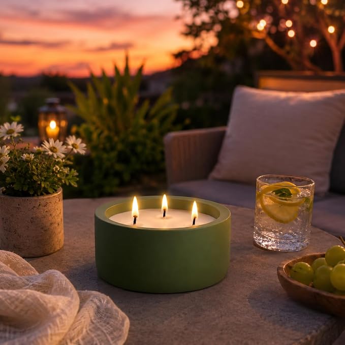 Viyffo 20oz Large Citronella Candles Outdoor, 3 Wick Citronella Candle, Non Toxic Soy Candles, Matte Green Ceramic Jar, Outdoor Candle for Patio, Porch, Backyard, Deck, Garden & Camping, Summer Decor