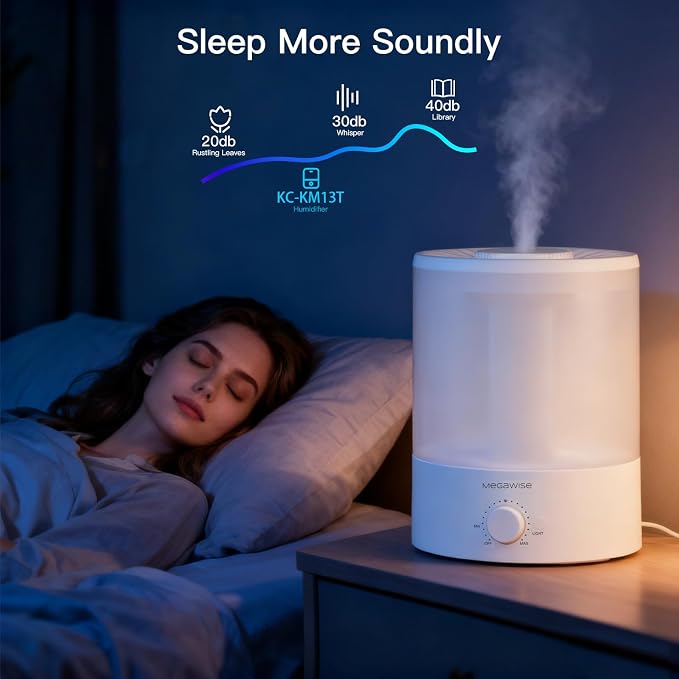 MegaWise Healthy Top-Refill Cool Mist Humidifiers for Bedroom, 24dB Ultrasonic Air Vaporizer with Water Filter for Baby [PP Material], Colorful Night Light,1 Gal Essential Oil Diffuser, Auto Shut Off