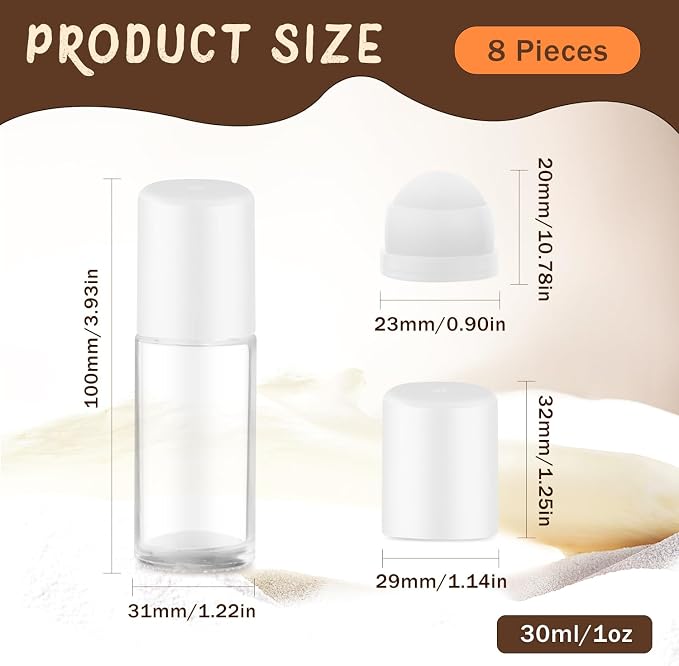 8 Pieces 30ml/1oz Clear Glass Essential Oil Roller Bottles,Empty Deodorant Roll On Bottles,Leak-Proof Cosmetic Container with Roller Balls for Perfume,Aromatherapy,Moisturizer