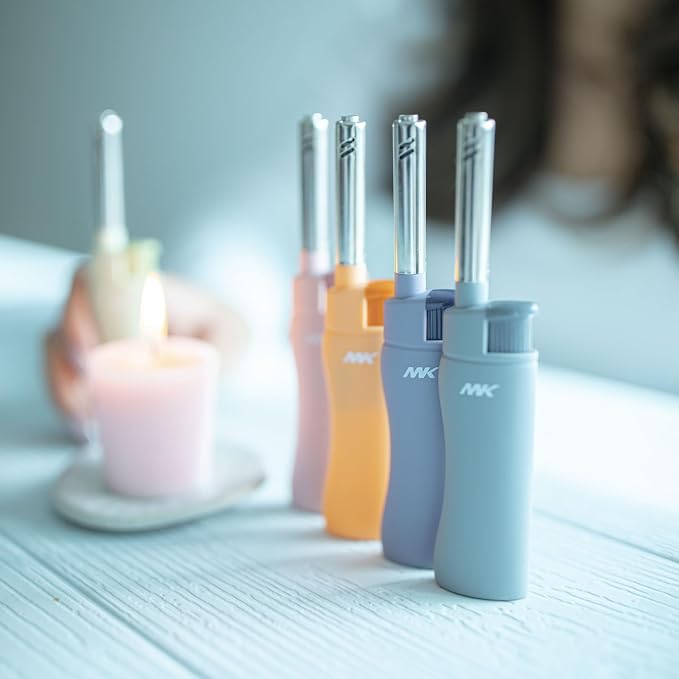 MK Lighter 10PCS Candle Lighters, Windproof Flame, Ideal as Lighters for Candle, BBQ, Camping, Outdoor, Butane Refillable, Multipurpose Lighters, Random Color (3BL Pastel 10PC)