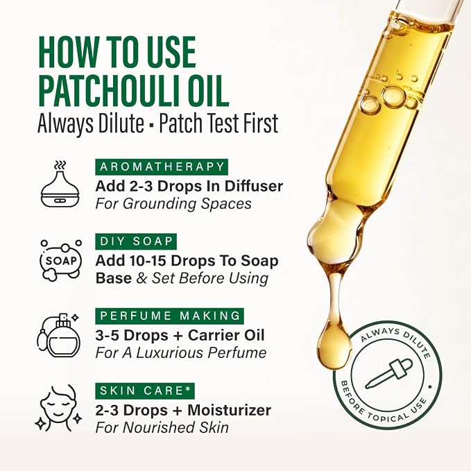 100% Pure Patchouli Oil - 4 Fl Oz Patchouli Essential Oil for Hair, Skin, Diffuser, Aromatherapy & DIY Soap Making Scent