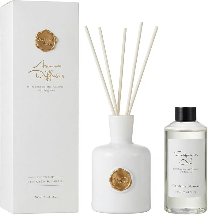 Reed Diffuser Set-Gardenia-Strong Scent, Long-Lasting Evaporation with Natural Reed Sticks & Essential Oils, Elegant Fragrance for Bathroom Bedroom Office Decor Air Fresh-Ideal Gifts
