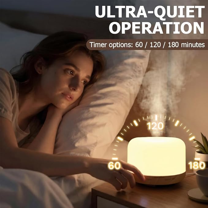 500ml Premium Essential Oil Diffuser,Quiet 4-in-1 Ultrasonic Aromatherapy Humidifier,7 Color LED Lights,with Adjustable Automatic Timer Off Function and Spray Mode. (Yellow Woodgrain,Mini Model)