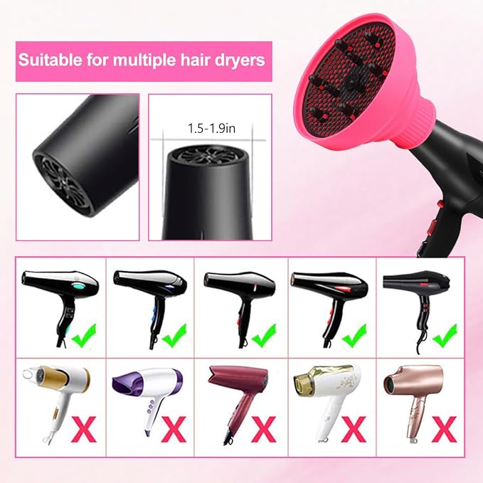 Collapsible Silicone Hair Dryer Diffuser, Travel Collapsible Portable Diffuser for Curly Hair Women, Airflow Attachment for Salon or Home Use, Fit Most Hair Dryers with Nozzle Diameter D-1.575 Inch
