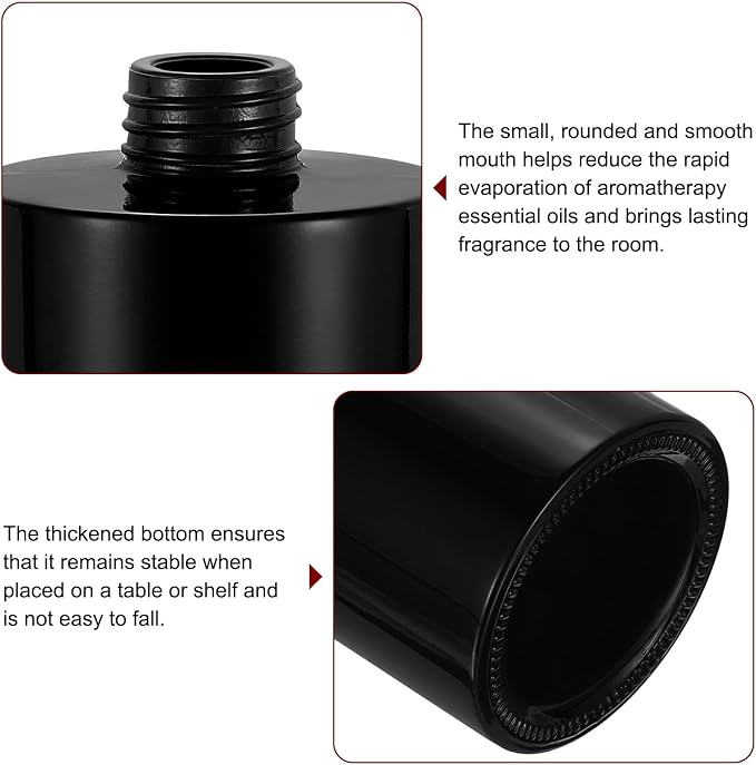HARFINGTON Empty Glass Diffuser Bottle 140ml/4.7oz Refillable Fragrance Accessories Aromatherapy Jar Container for Replacement Reed Diffuser DIY Home Bathroom Black with Gold Tone Cap