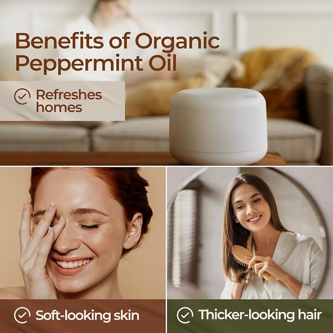 Gya Labs Organic Peppermint Essential Oil - 0.34 Fl Oz - for Skin, Hair, Diffuser, Aromatherapy, DIY Candle Making Scents (Pack of 2)