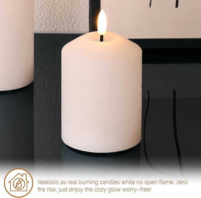 White Flameless Pillar Candles with Remote, Real Wax LED Candles Battery Powered Flickering Set of 3