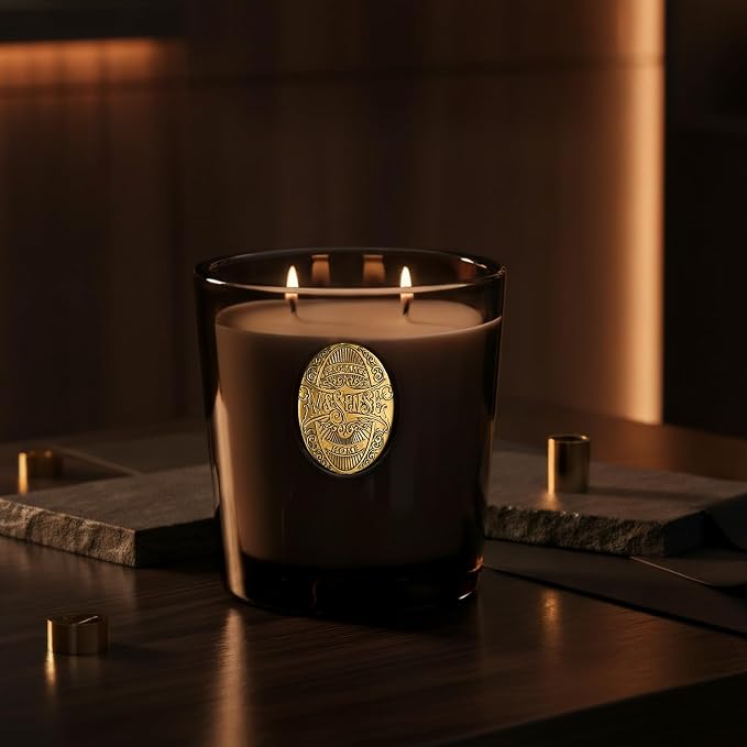 M&SENSE Large Two-Wick Soy Candle | Oud Wood & Black | 19.8 oz, 120H Burn Time | Luxury Scented Candle for Relaxation, Gifting, Home Décor | Ideal for Bedroom, Office, Party Ambiance