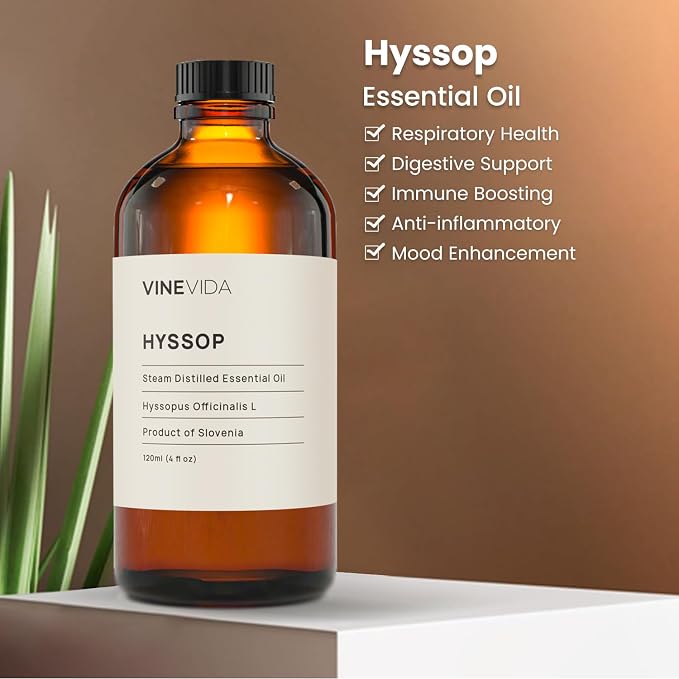 VINEVIDA Hyssop Essential Oil - Undiluted Hyssop Oil - Hyssop Candle Oil Scent - DIY Candle Scents for Candlemaking - Bulk Essential Oil for Soap Making Safe for Skin, 4.0 Fl Oz