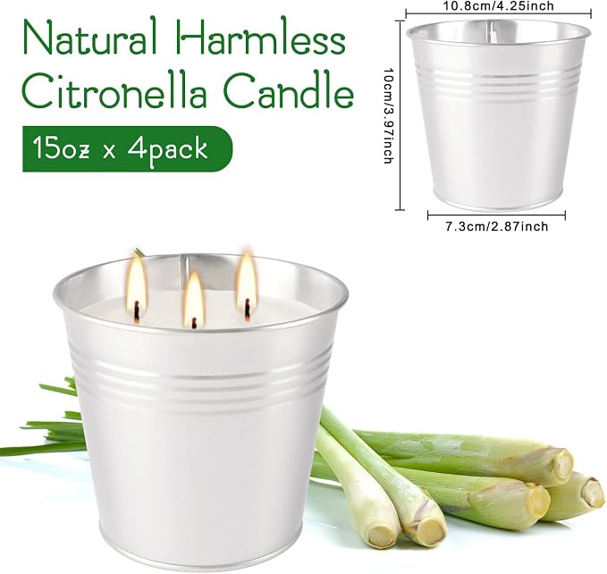 Large Citronella Candles Outdoor-4x150z3-Wick Bucket Candle for Home Patio Candleup to 240 Hours, Summer Camping HugeCandle