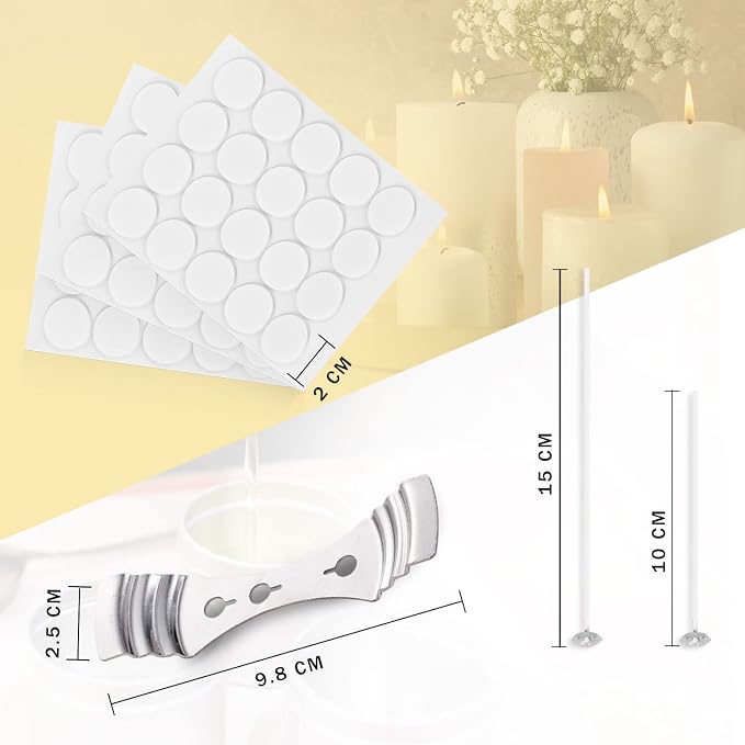Candle Wicks 90 Pcs (4 inch, 6 inch, 8 inch) with 2 Candle Wick Holders & 90 Wick Tab Stickers, Long Lasting Pre-Waxed & Tabbed Cotton Threads with No Black Smoke for DIY Crafts