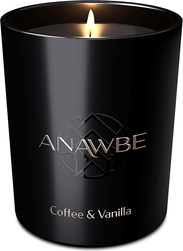 Coffee & Vanilla Candle, Soy Candles for Men, Scented Candles for Home, Masculine Black, Luxury Vessel & Gift Box, 45-Hour Long-Lasting, Aromatherapy Candle