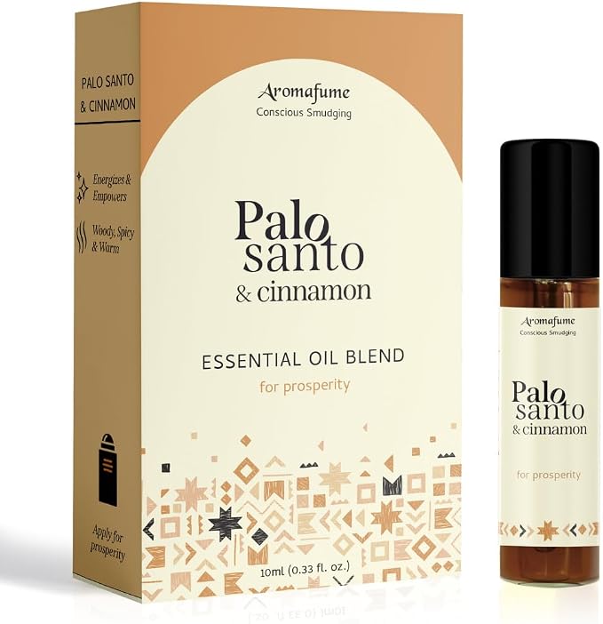 Palo Santo & Cinnamon Essential Oil Roll-On by Aromafume | 1 x 10ml / 0.33 fl oz | Aromatherapy Oils | Natural Roll On Perfume | Spiritual Meditation Accessories