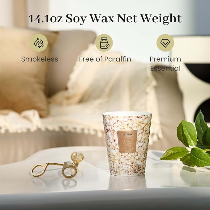 M&SENSE Lemon Vanilla Scented Soy Candle, 3 Wick Highly Scented 14.1 Oz 75H, Aromatherapy Christmas Gift for Women and Men