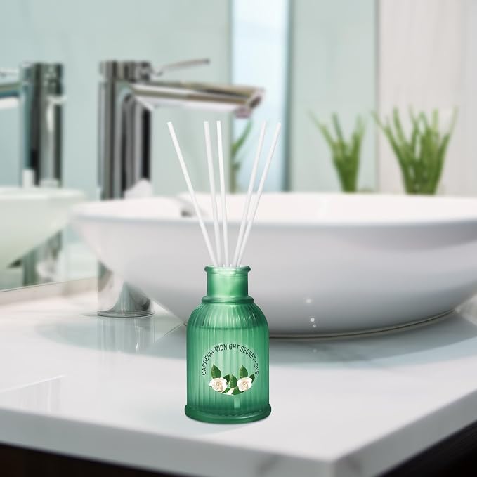 2 Packs Reed Diffuser Set, 200ml Gardenia and Tuberose Essential Oil, Floral Scent Home Fragrance with 12pcs Fiber Sticks, Aromatherapy Scented Gifts for Bedroom Bathroom Office Shelf Decor