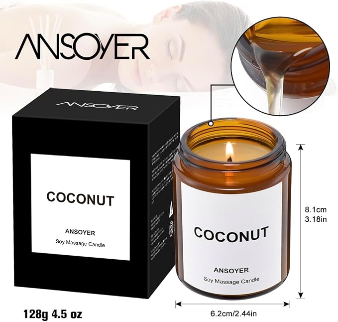 Massage Oil Candle, Coconut Scented Candle for Spa Use, Ultra Hydrating Body Care with Soybean Oil, 4.5oz