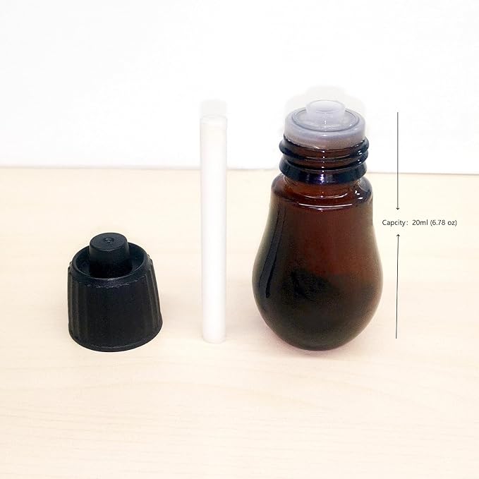 3Pcs Empty Glass Bottles +12Oil Cores +1Mini Funnel - 20ml Refillable Travel Liquid Sample Storage Vials Test Container- Great for Oils, Perfumes and DIY Aromatherapy Fits Waterless Diffuser