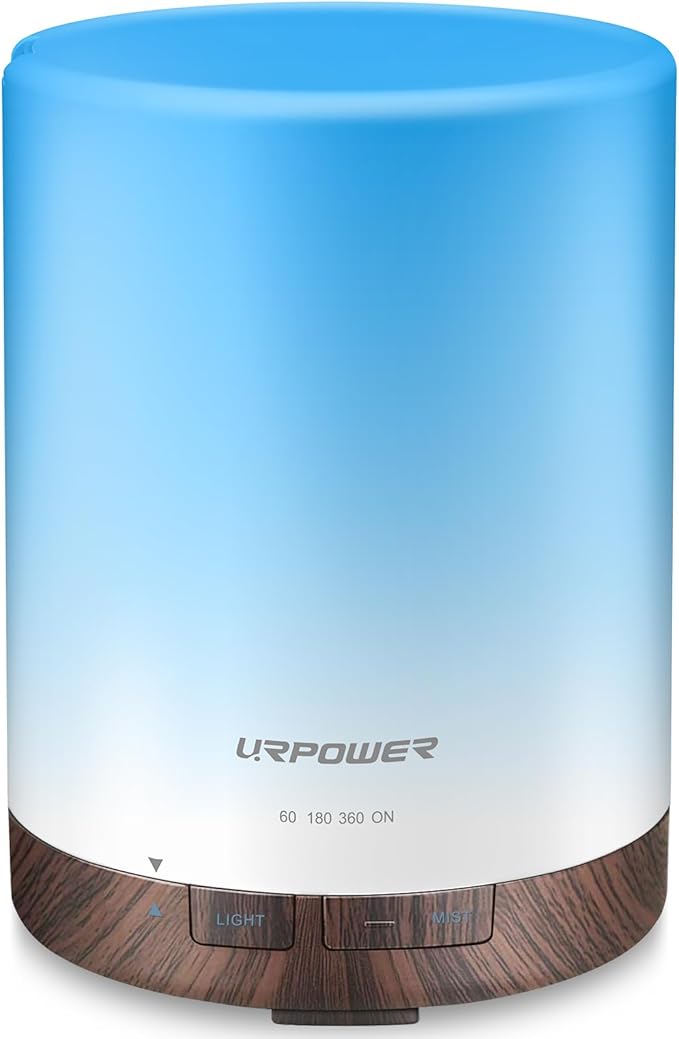URPOWER 300ml Essential Oil Diffuser Ultrasonic Air Humidifier AUTO Shut Off Aromatherapy Scent Diffuser Night Light 7 Color Changing LED Lights and 4 Timer Settings for Home Office Yoga