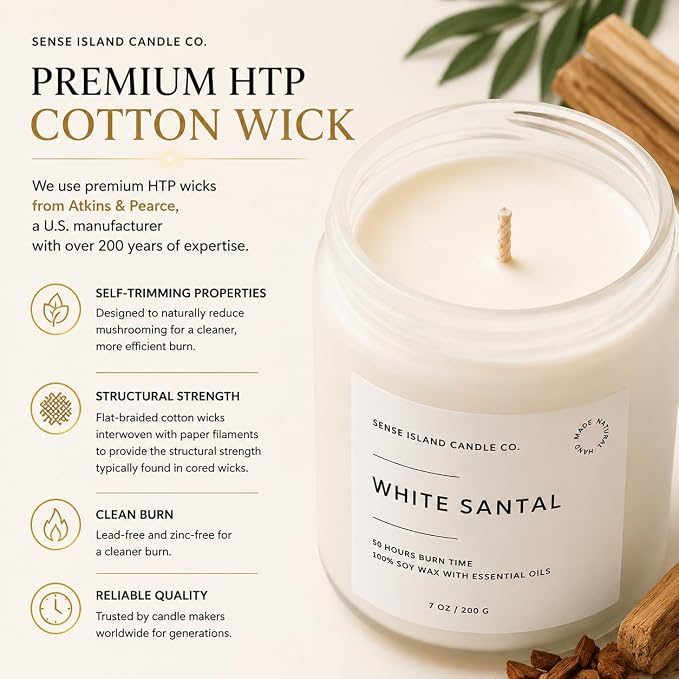 White Santal Scented Candle for Home | Natual Soy Wax | 50 hrs Burn Time | Hand Poured in Small Batches | Premium Fragrance