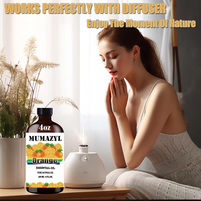 Sweet Orange Essential Oil, Sweet Orange Oil 4 Fl Oz 120ML for Diffuser Humidifier Yoga Cleaning DIY Candle Soap Making MUMAZYL Essential Oils