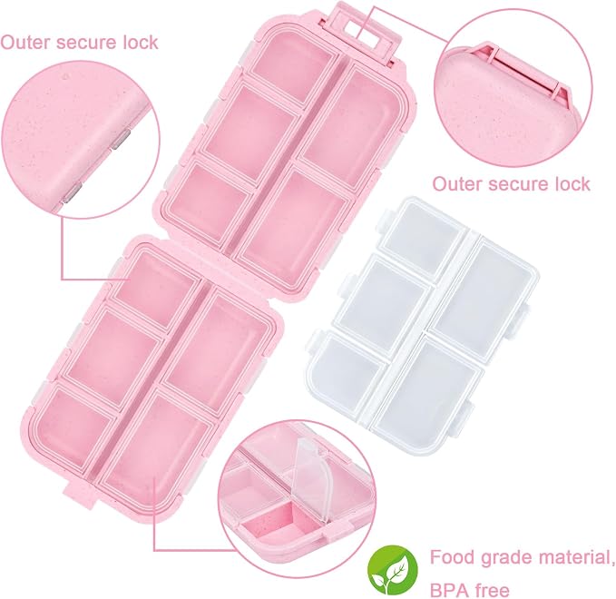 Large Pill Box with 189 Medicine Labels - Pill Organizer with Stickers, Medication Travel Case (Pink, 1 Pack)
