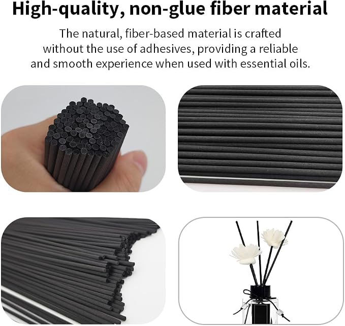 100PCS Black Fiber Reed Diffuser Sticks 12 Inch Long 3mm Diameter Strong Absorption Refill Replacement Reeds for Diffuser Stick Essential Oil Scented Aroma Fragrance Rod for Home Office Spa