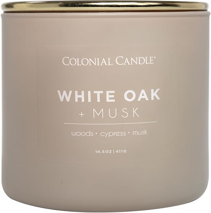Colonial Candle White Oak & Musk Scented Jar Candle, Pop of Color Collection, 3 Wick, 14.5 oz - Up to 60 Hours Burn