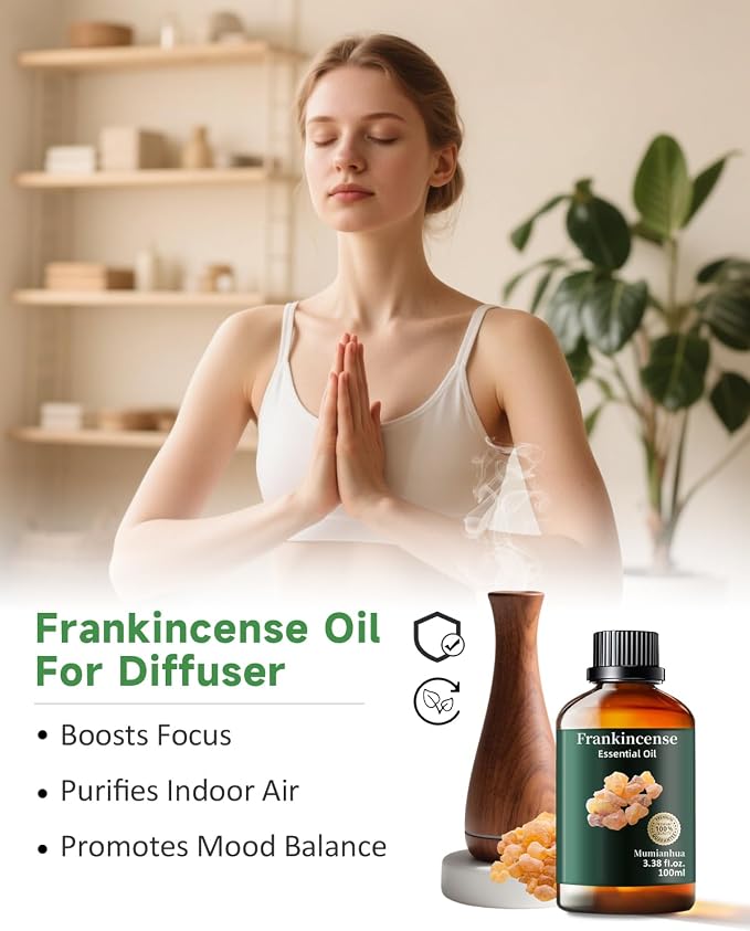 Frankincense Essential Oil, Pure Mumianhua Boswellia Oil for Meditation & Evening Calm, Grounding Aroma for Diffuser, Skin Renewal, DIY Serum, Candle & Soap Making – 3.38 Fl Oz
