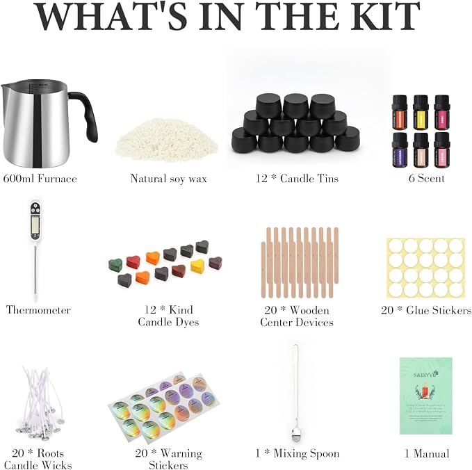 SAEUYVB Candle Making Kit for Adults - Full Set Candle Making Supplies - Soy Candle Kit - DIY Starter Scented Soy Candle Making Kit - Perfect Decoration for Family Life