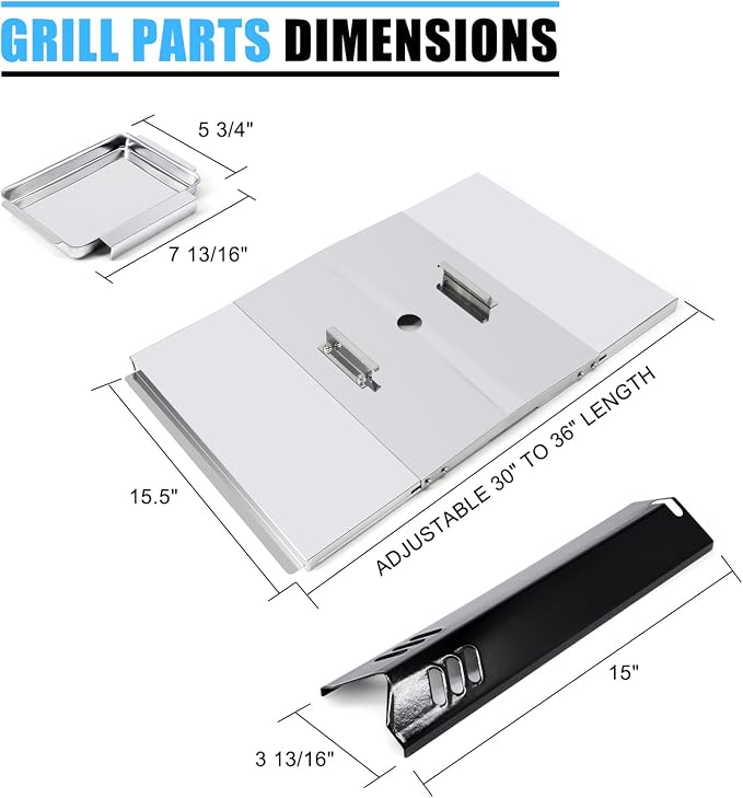 Grill Replacement Parts for Dyna Glo DGB610SSP DGF600SSP, Grease Tray Drip Pan & Heat Tents for Dyna Glo DGB610SSP 6 Burner Grill