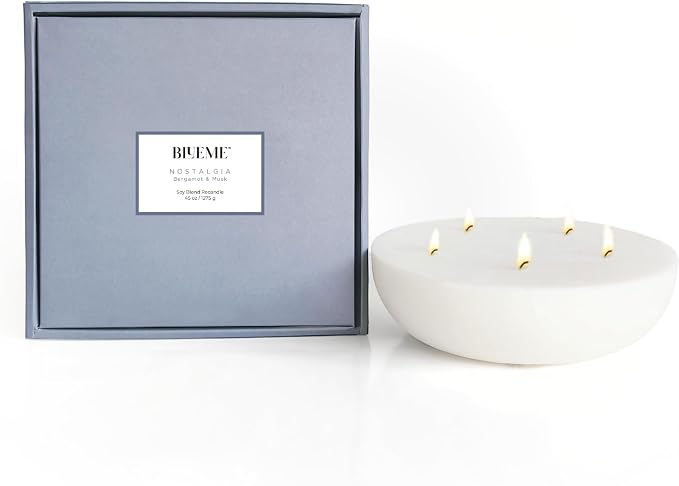 Blueme Nostalgia Candle Refill | Bergamot & Musk | 5 Wick - Contains Essential Oil, Sustainable, Hand Finished, Hand Poured, Luxury Refill, Natural Cotton Wick, Soy-Wax Blend | Giant 45 oz