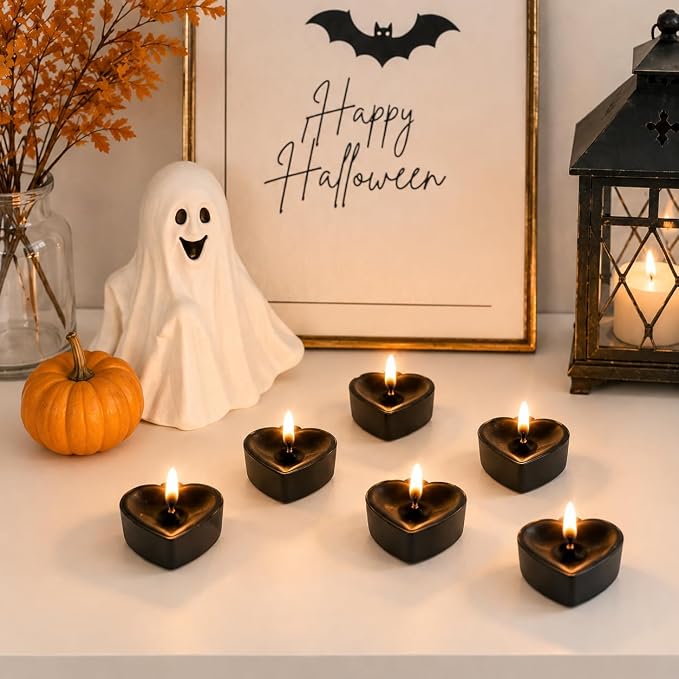 Tea Lights Candles Set of 24, Black Heart Tealight Candle, Sandalwood Scent Tea Candles, Long Burning Tea Lights for Wedding Dinner Table Ambiance Home Decor