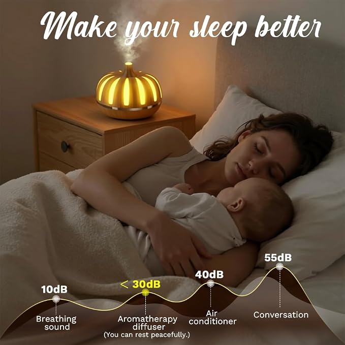 Essential Oil Diffuser 300ml for Home Bedroom, Aromatherapy Oil Diffuser with 3H 6H Timer, 7 Color Light, USB Type-C, Pumpkin Design, Auto Shut-Off(Light Woodgrain, Pumpkin)
