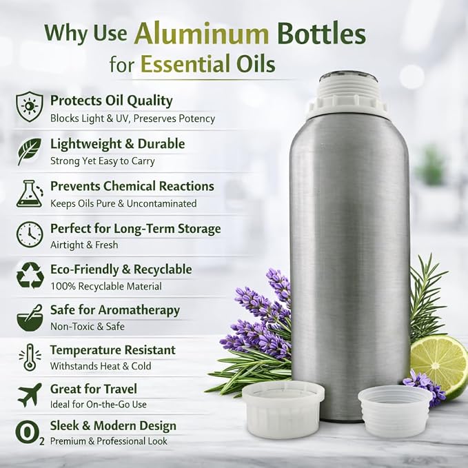 Lavender Essential Oil – 16 fl oz (473 ml) Aluminum Bottle w/Plug Cap - GreenHealth