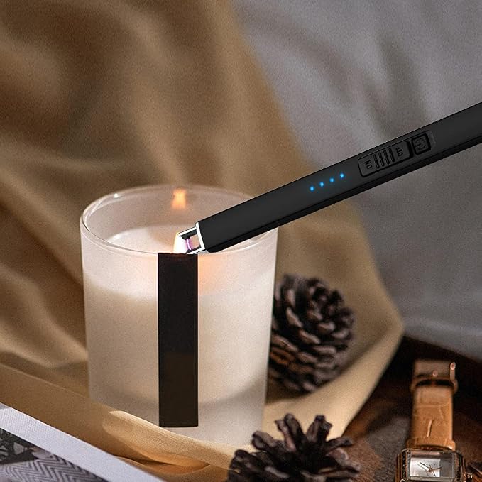 ARECTECH Electric Candle Lighter with Type-C Cable Rechargeable Plasma Arc Lighter for Candle Camping Kitchen Stove Birthday Gift for Man Women Wife Black