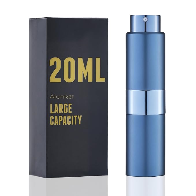 Cologne Travel Bottle 20ml - Large Size Perfume Atomizer Refillable for Men - Pocket Empty Fragrance Sprayer for Refill - 0.67oz Portable Twist Spray Sample Container for Purse Blue