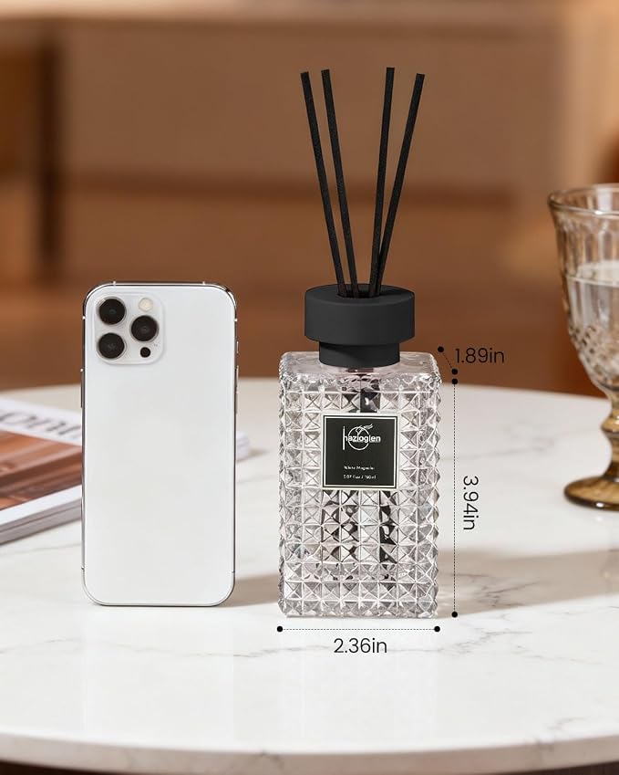 Reed Diffuser Set, White Magnolia Scented Home Fragrance Air Freshener for Bathroom Shelf Decor, 5.07 fl oz/150ml Essential Oil with Sticks