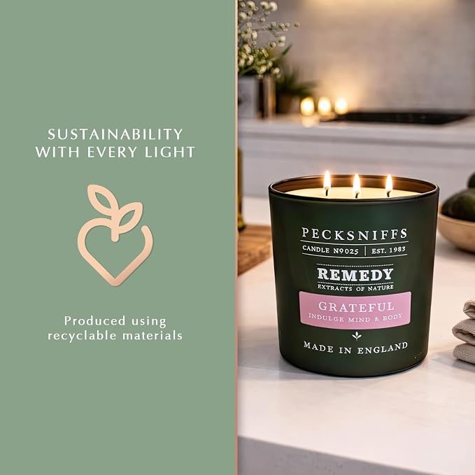 Pecksniff's Aromatherapy Relax Candle 3 Wick 19.4 oz/550 g, Earthy Green Fragrance, Stress Relief, Long Lasting Luxury Glass Candle for Home Decor and Gifts