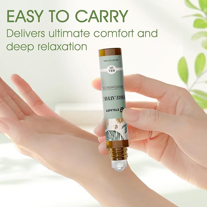 Essential Oils Roll On Set - (Relax, Sleep, Breathe, Focus on) Aromatherapy Oil with Roller Ball, Essential Oils for Skin - Self Care Gift for Women