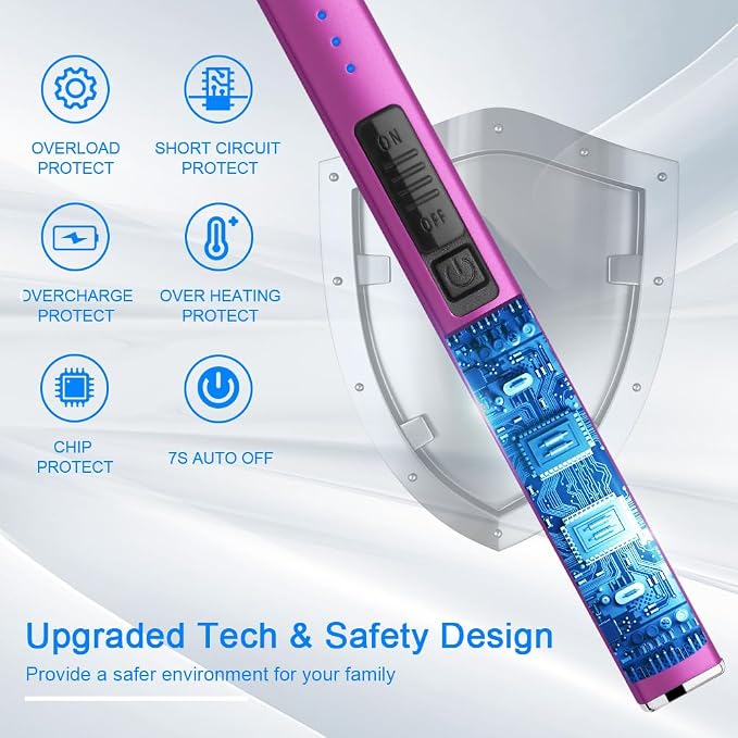 Electric Arc Windproof Lighter Flameless USB Rechargeable Lighter with Safety Lock for Candle BBQ Camping (Purple)