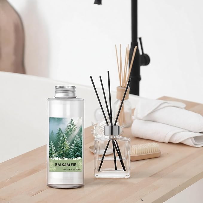 STRN Reed Diffuser Oil Refill, Balsam Fir Scented Diffuser Oil Refills with 6 Reed Sticks 200ML(6.8fl.oz), Room Fresheners for Home, Long-Lasting Summer Fragrance for Living Room, Bedroom, Office