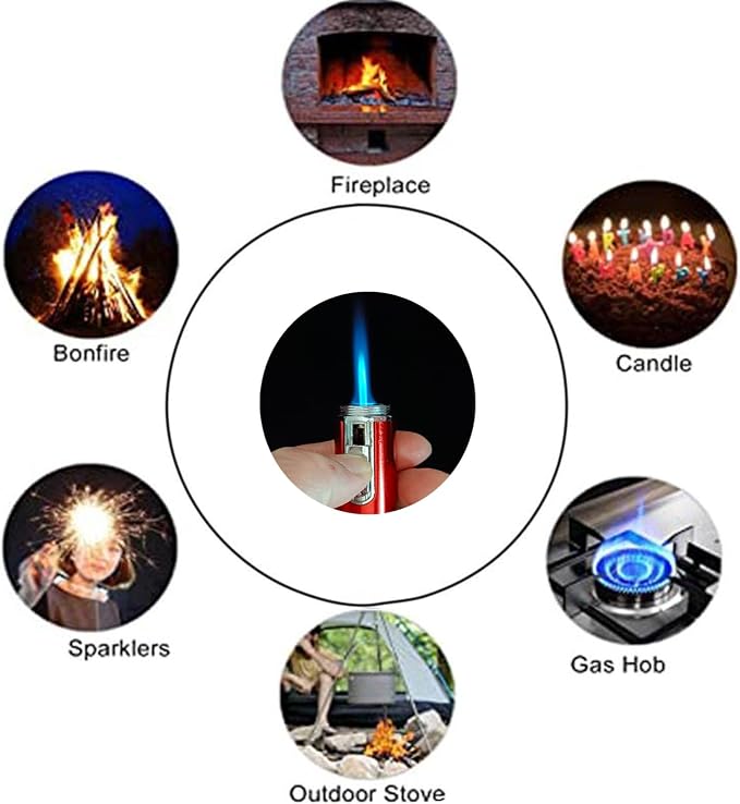 Torch Lighter,Handheld Multifunctional All-in-One Tube Built-in Detachable Windproof Lighter,Outdoor,Indoor,Camping,Candle,Birthday,Red