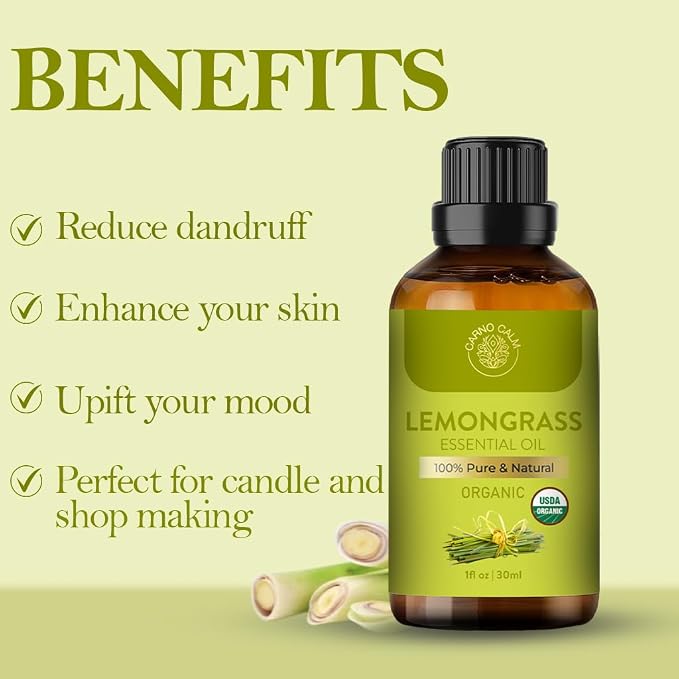 Lemongrass Essential Oil | USDA Certified Organic Lemongrass Oil| for Hair and Skin | Aromatherapy and Diffuser | Ideal for Both Men and Women | 30ml