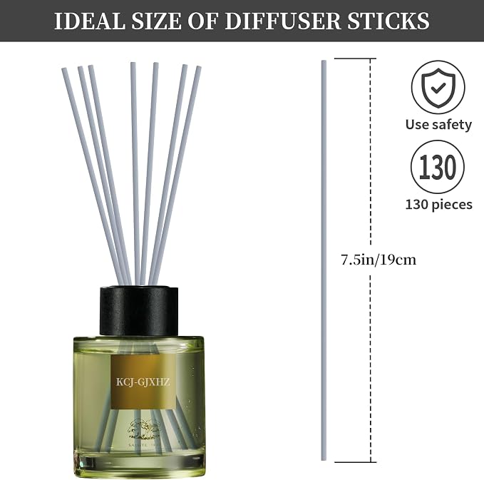 130Pcs Grey Fiber Reed Diffuser Sticks-7.5Inch/3mm Reed Sticks Essential Oil Aroma Diffuser Reeds Aroma Fragrance Refills (3mm X 19cm (130pcs))