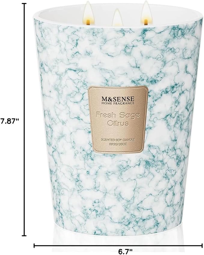 M&SENSE Extra Large Candle 35oz 150H FreshSageCitrus Scented Candle,3 Wick Highly Scented Jar Candle, XL Candles Gift for Stress Relief, Meditation, Yoga