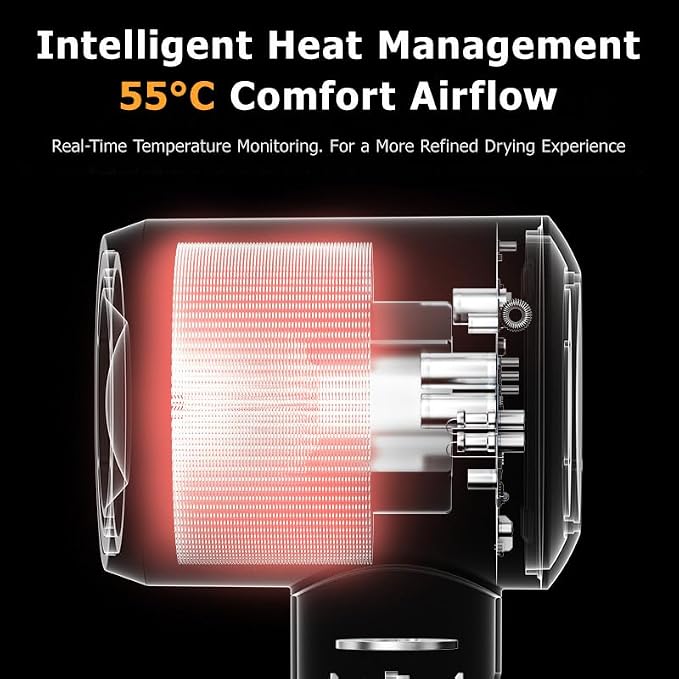 Future Smart Hair Dryer, Touchscreen Control, Auto Hand Detection, 15 Settings, 500 Million Negative Ions, 140,000 RPM Brushless Motor, High-Speed Fast Drying Blow Dryer for Salon & Home
